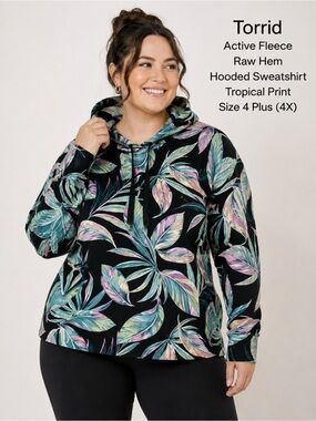Torrid Active Fleece Raw Hem Hooded Sweatshirt - Tropical Print Size 4 Plus(4X)